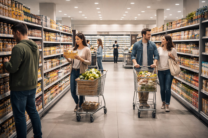 سوپرمارکت شلوغ با چیدمان حرفه ای